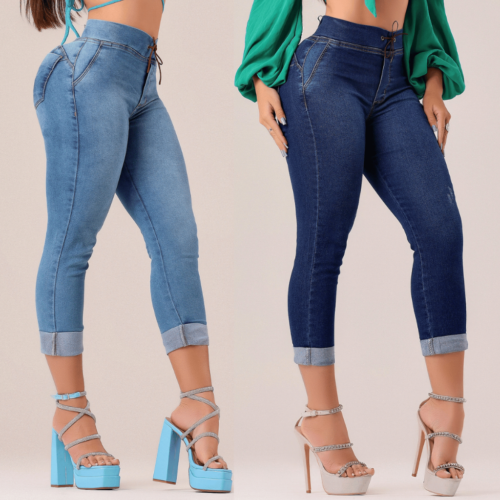 Calça Capri Jeans Cintura Alta Com Elastano Plus Size Cos Alto Premium Com Lycra Calça Jeans Feminina em Oferta na Shopee