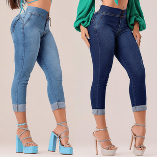 Calça Capri Jeans Cintura Alta Com Elastano Plus Size Cos Alto Premium Com Lycra Calça Jeans Feminina
