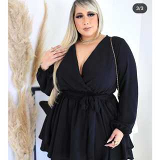 Macacão Plus size Femenino short saia manga Longa
