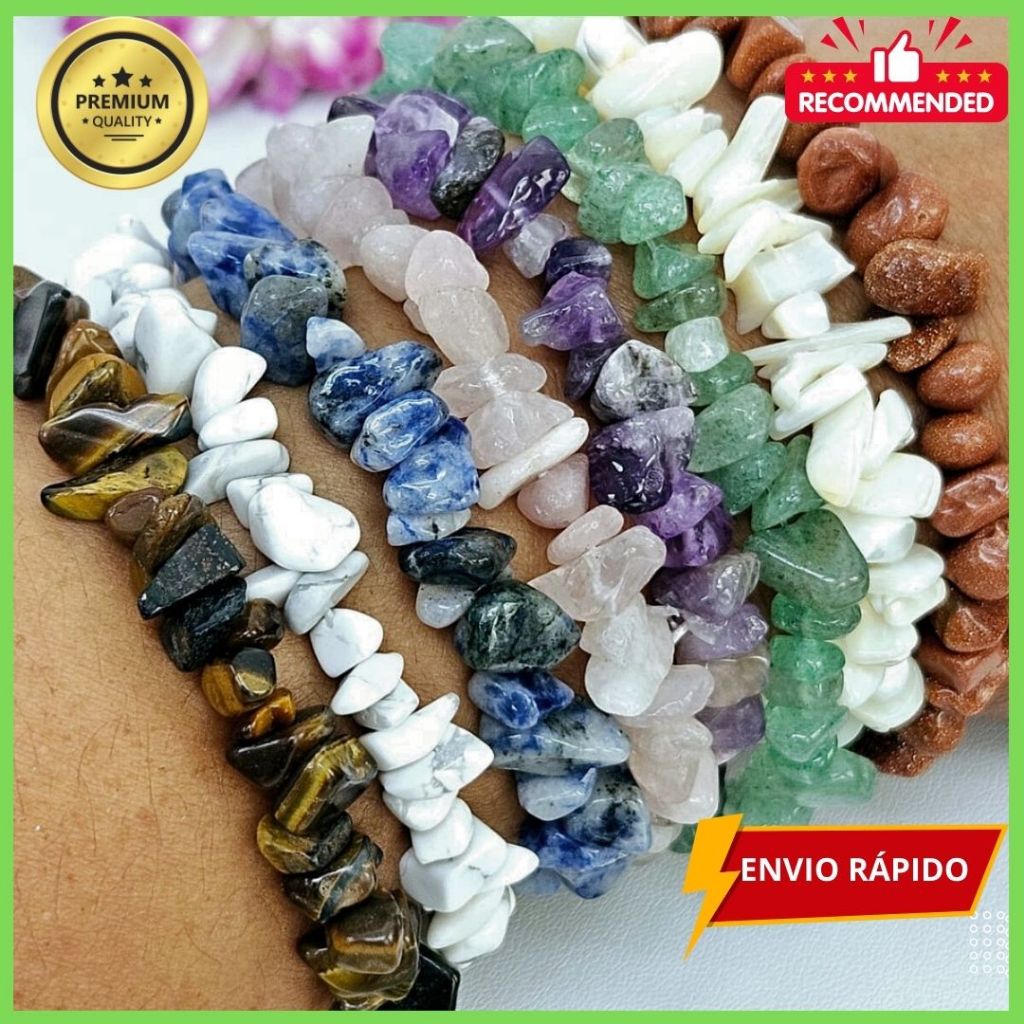 Pulseira em Cascalho de Pedras Naturais Unissex Energia em Oferta na Shopee