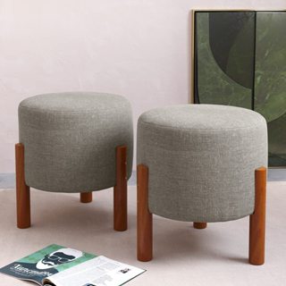 Kit 2 Puff Thor Pé Madeira Maciça Linho Cinza em Oferta na Shopee