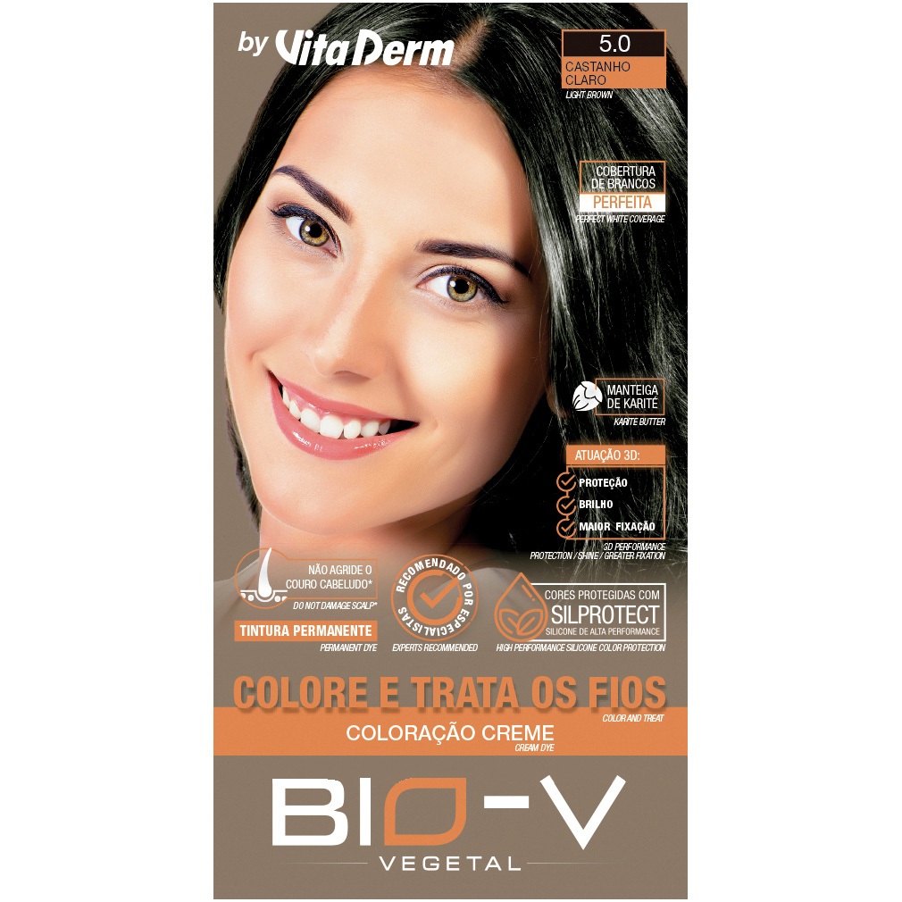 Coloração Creme Bio-V 5.0 Castanho Claro Tinta para Cabelo Vita Derm Hipoalergênica Bio V em Oferta na Shopee