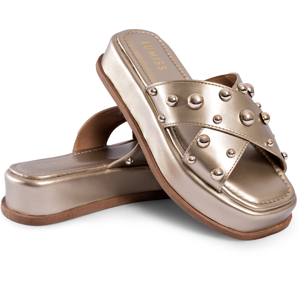 Sandália Feminina Tamanco Lumiss Flatform Plataforma Leve Brilho Confortável Chinelo