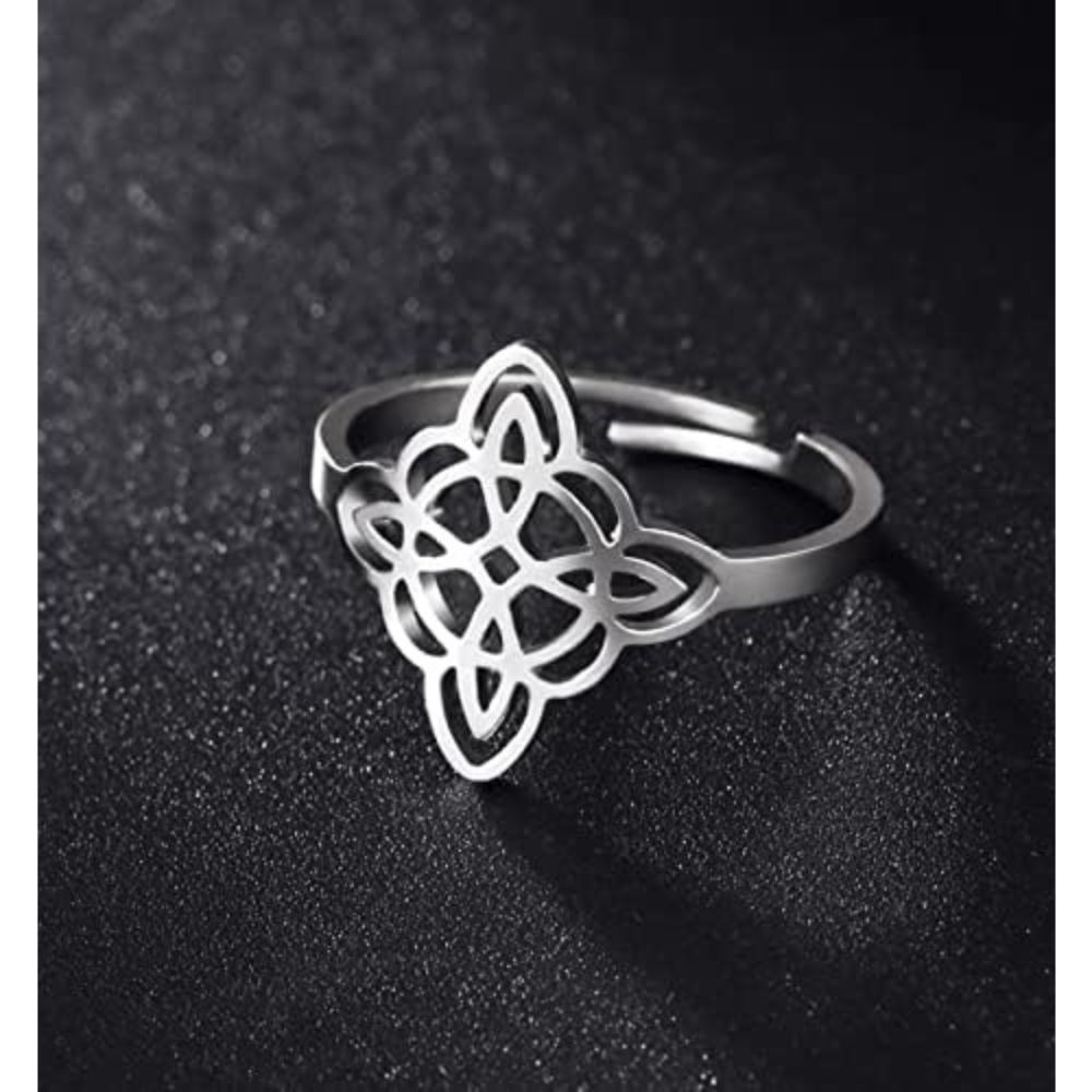 Anel Nó Duplo de Bruxa Aço Inoxidável Nó Irlandês Amuleto Celta Wicca withc Goth Dark Artesanal