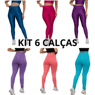kit 6 calças Femininas 3 leggings 3D e 3 leggings levanta bumbum Academia Treino