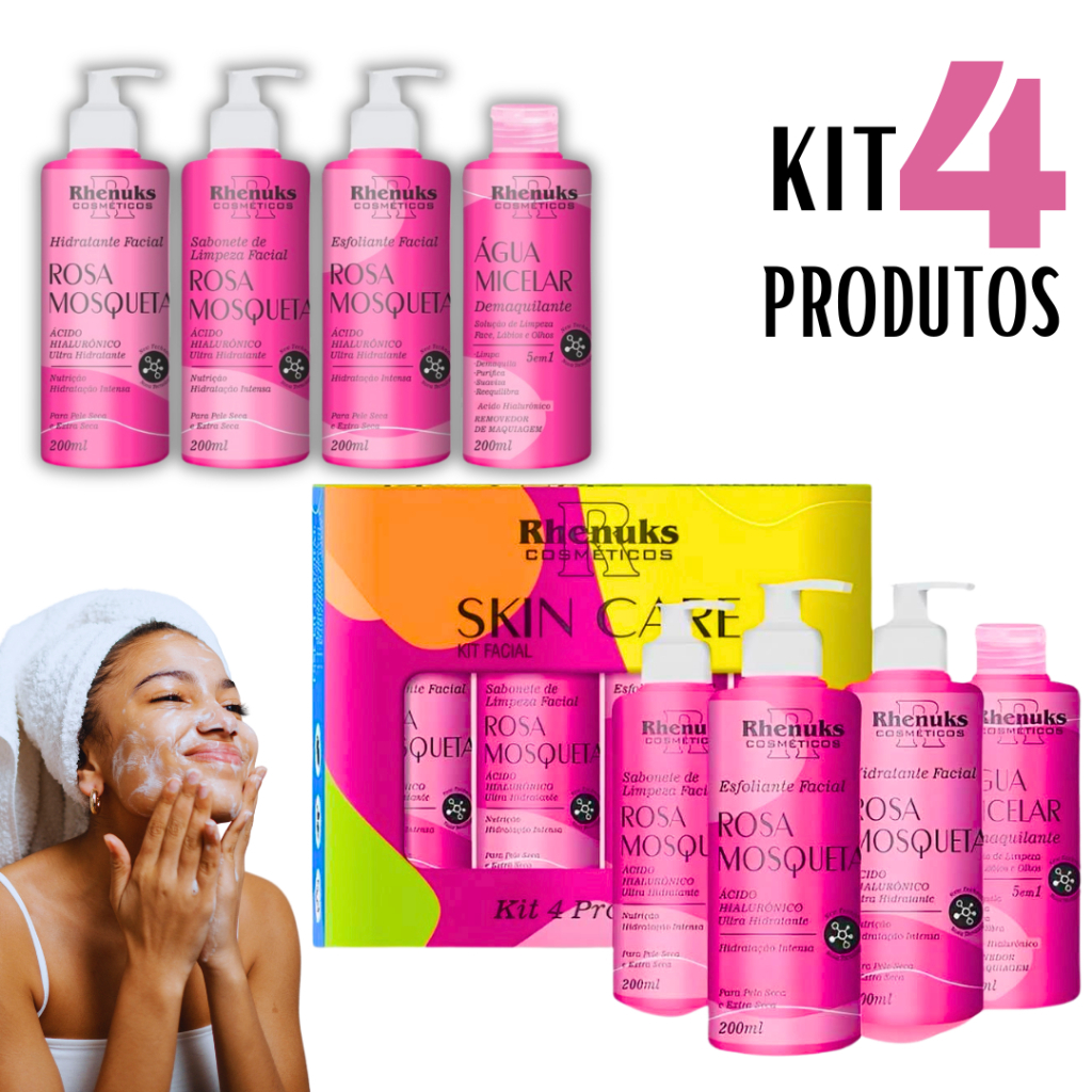 Tratamento Facial Anti Manchas Acne C/ Esfoliante Skin Care Rosa Mosqueta Limpeza Completa Hidratante Pele