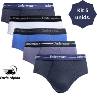 Kit 5 Cueca Adulto 100% algodão tradicional/normal/slip/com elástico aparente em Oferta na Shopee
