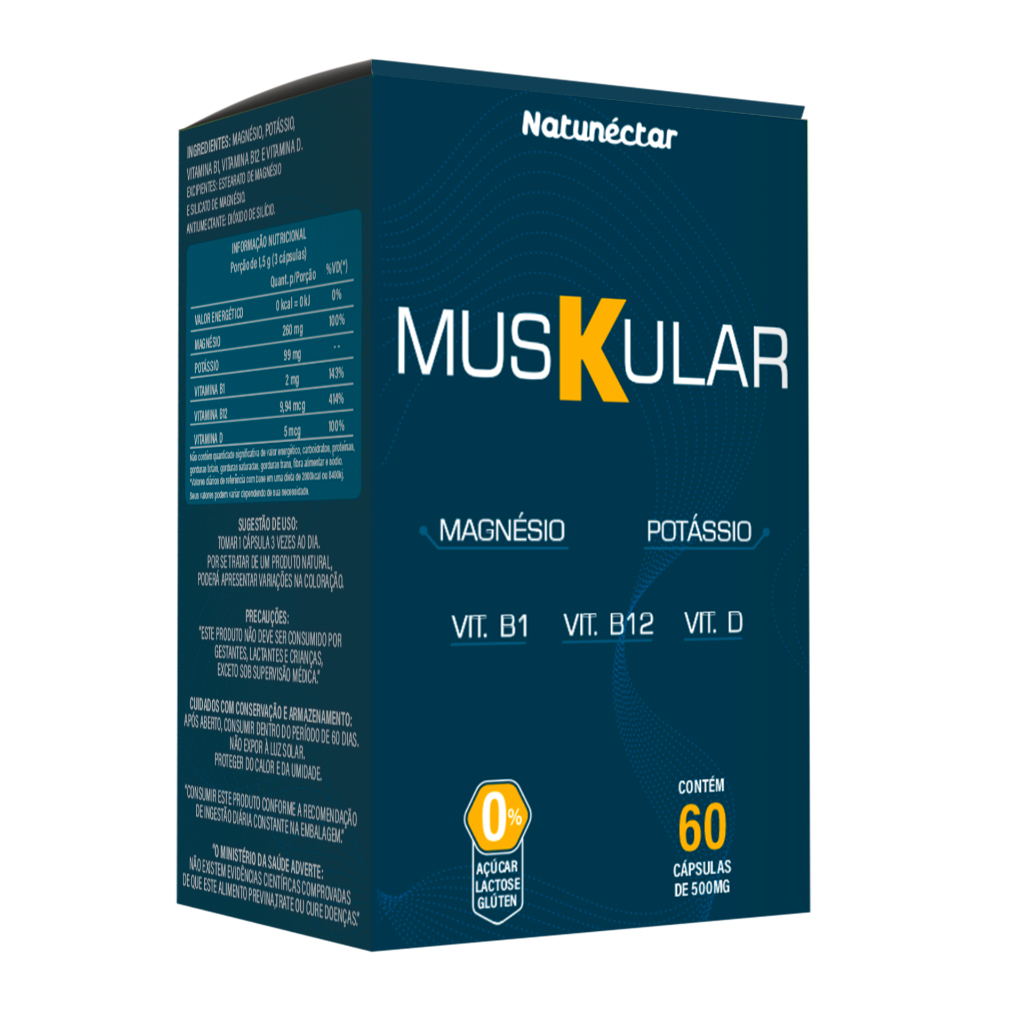 Muskular Potássio, Magnésio, Vitamina D, B1 e B2 - 60 cápsulas - Natunéctar em Oferta na Shopee