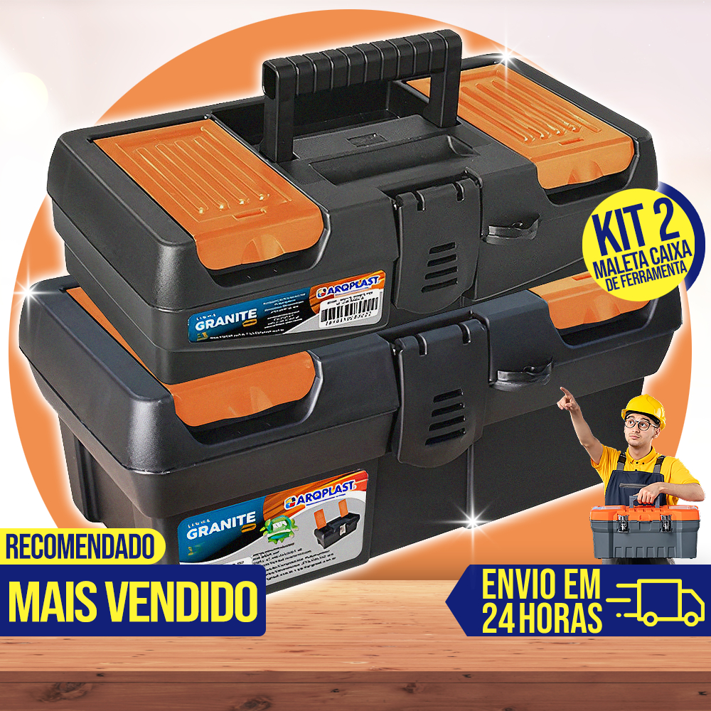 Kit 2 Maletas Caixa de Ferramentas Grande Reforçada Organizador Tática Resistente Cabe Makita Parafusadeira Eletricista Pesca Multiuso