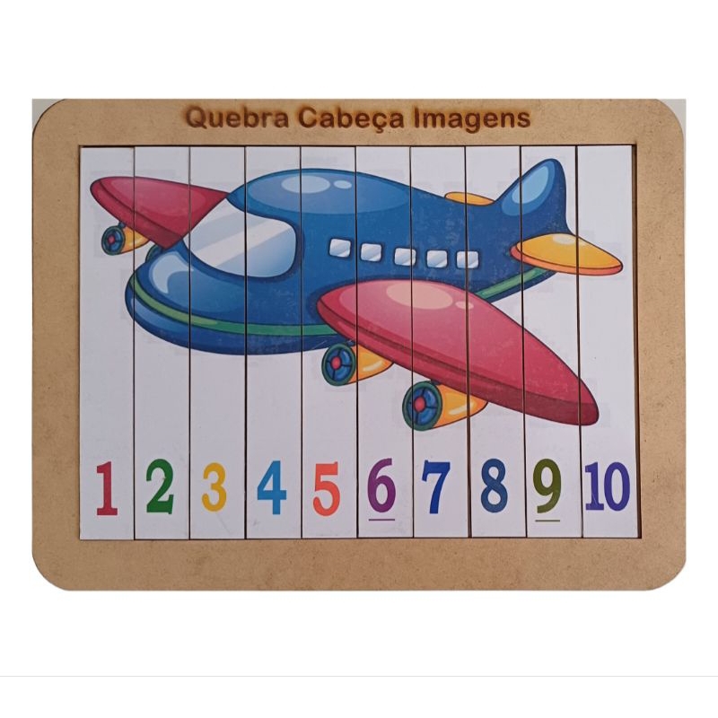 Quebra Cabeça Imagem Avião Jogos Educativos Pedagógicos Brinquedos madeira Alfabetização Diversão Educação Infantil.