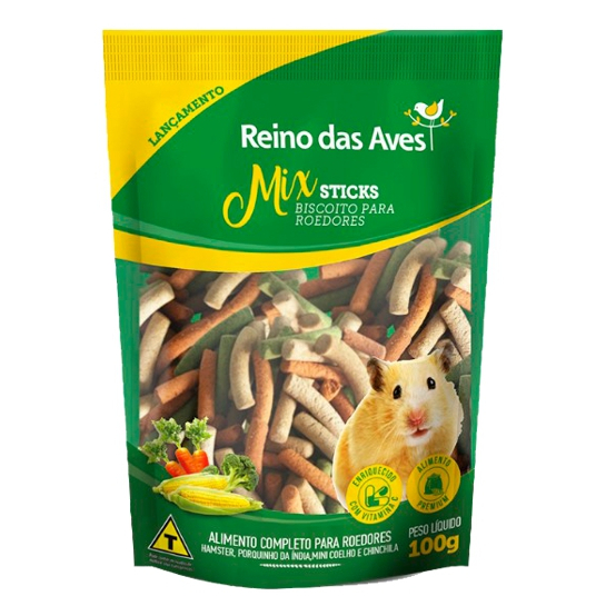 MIX STICKS BISCOITO PARA ROEDORES 100G - REINO DAS AVES em Oferta na Shopee