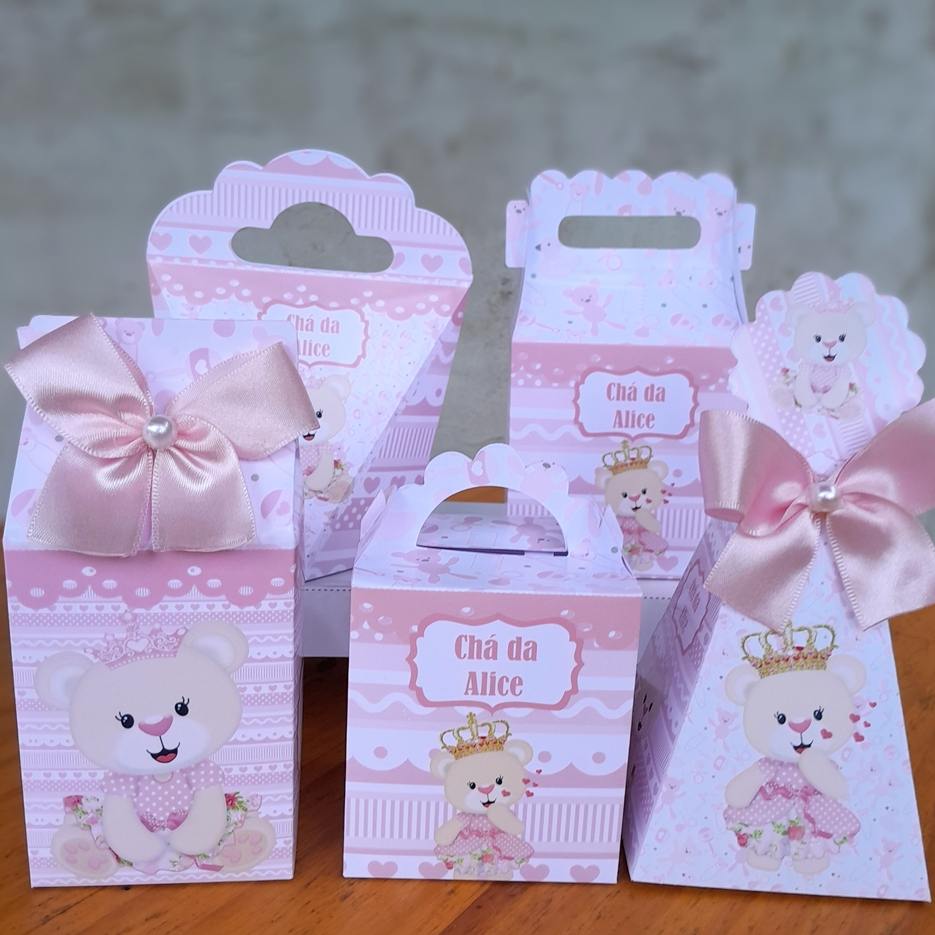 PEGUE E MONTE - Kit Festa Chá de Bebe Ursinha Princesa Personalizados Lembrancinhas Caixinhas
