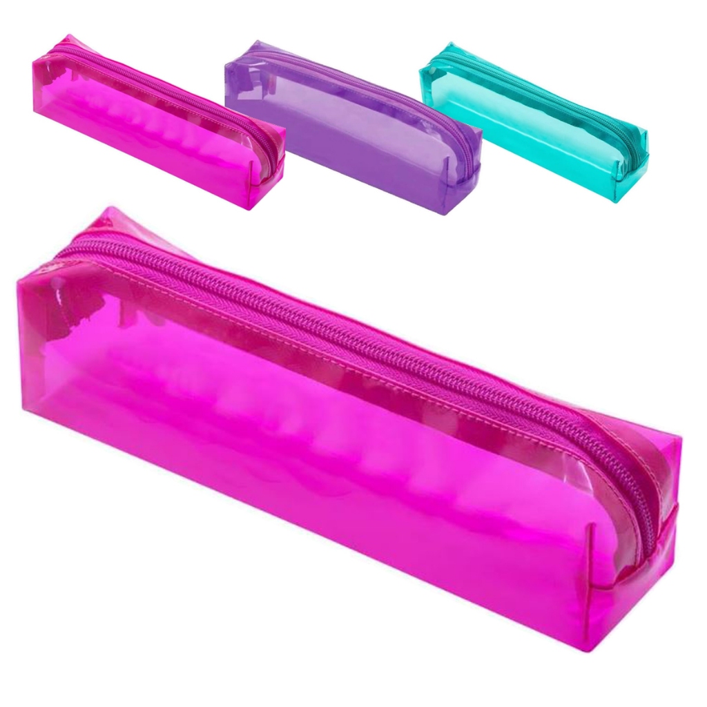 Estojo Escolar Transparente Cristal PVC Colorido Papelaria em Oferta na Shopee