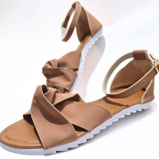 Sandalia Rasteira Feminina Flat Cruz Tratorada Nude