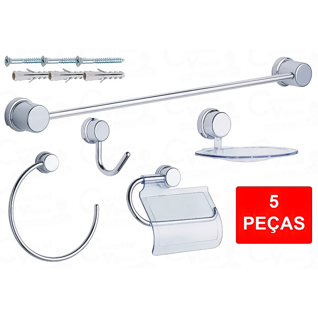 Kit Jogo De Acessórios Alta Qualidade Para Banheiro ABS Cromado 5 Peças — imagem 2 de 2