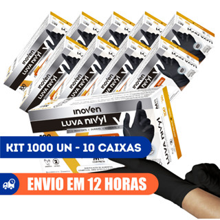 Luva Nivyl Preta Kit 10 Sem Pó 1000un - Inoven