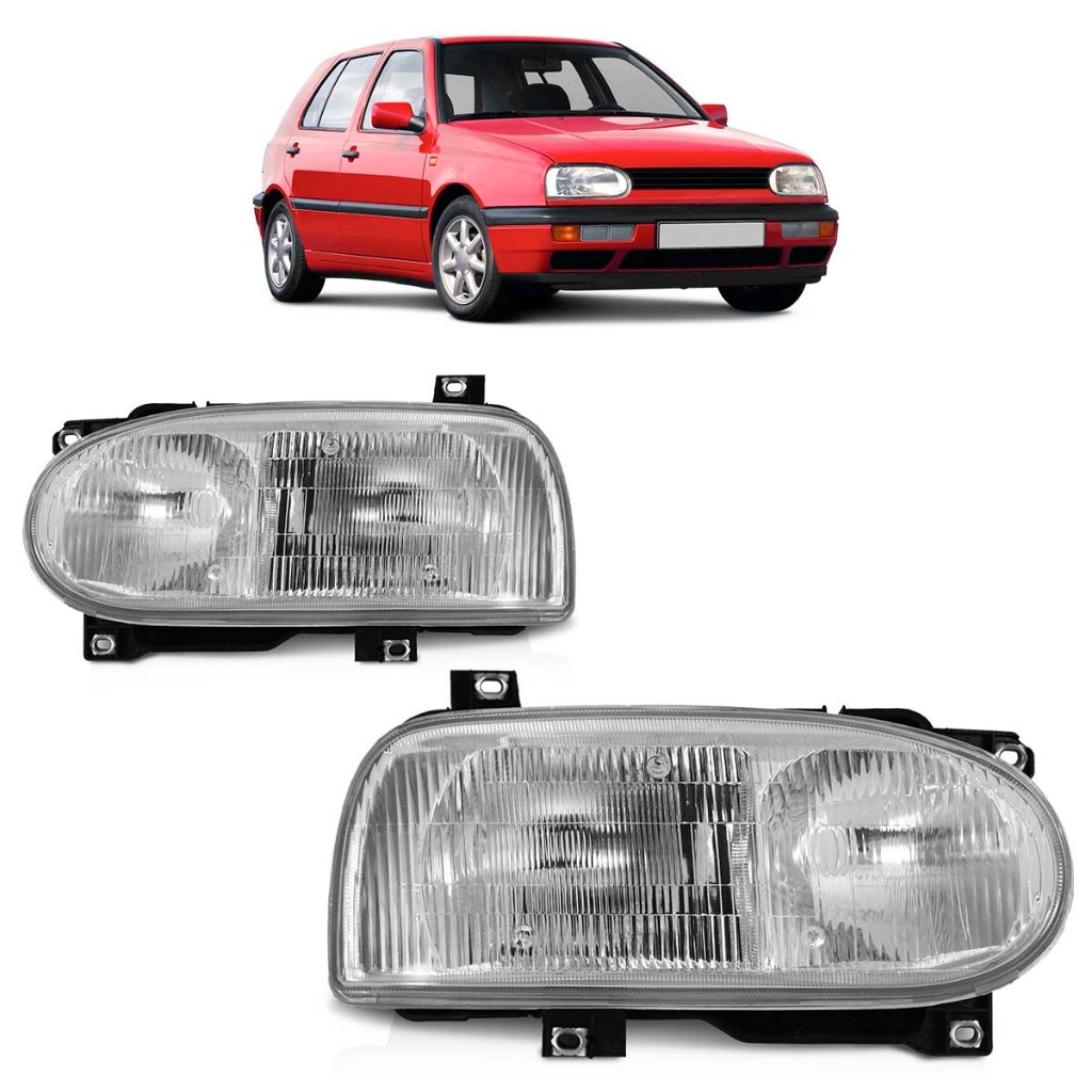 Farol Dianteiro Golf Mexicano GLX GTI 1995 A 1998 Máscara Cromada Foco Duplo Lente Estriada Vidro em Oferta na Shopee