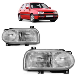 Farol Dianteiro Golf Mexicano GLX GTI 1995 A 1998 Máscara Cromada Foco Duplo Lente Estriada Vidro