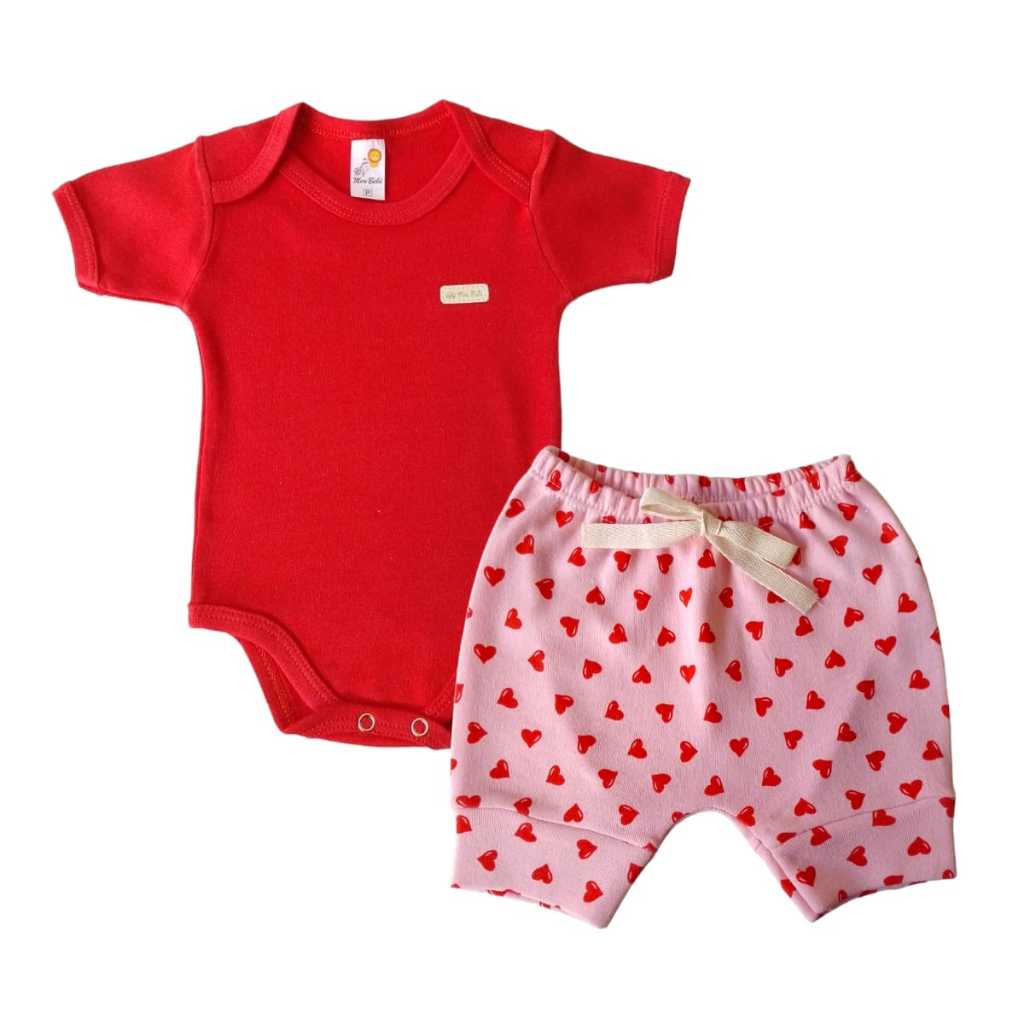 Kit 2 Peças - 1 Body + 1 Short Saruel Roupa De Bebê Verão Suedine  Algodão Roupa de Bebê