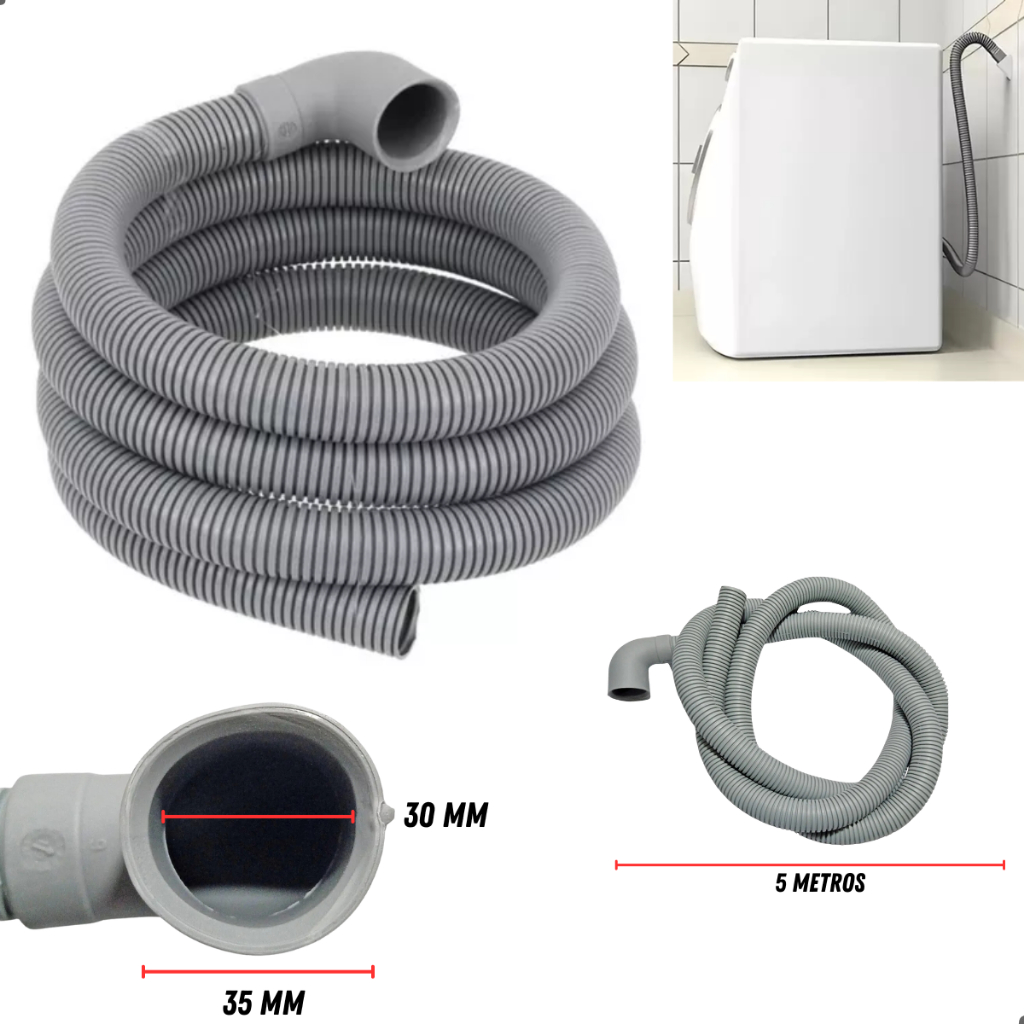 Mangueira de Drenagem Saída De Água Lavadora Electrolux Brastemp 6kg Até 17kg 5 Metros