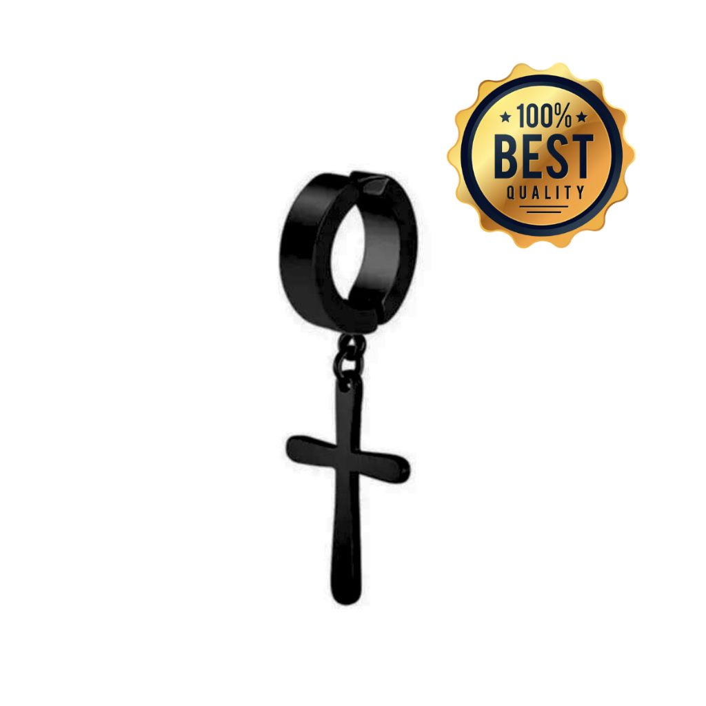 1 Brinco Cruz Pressão Preto Aço Inox Argola Unissex Masculino Feminino