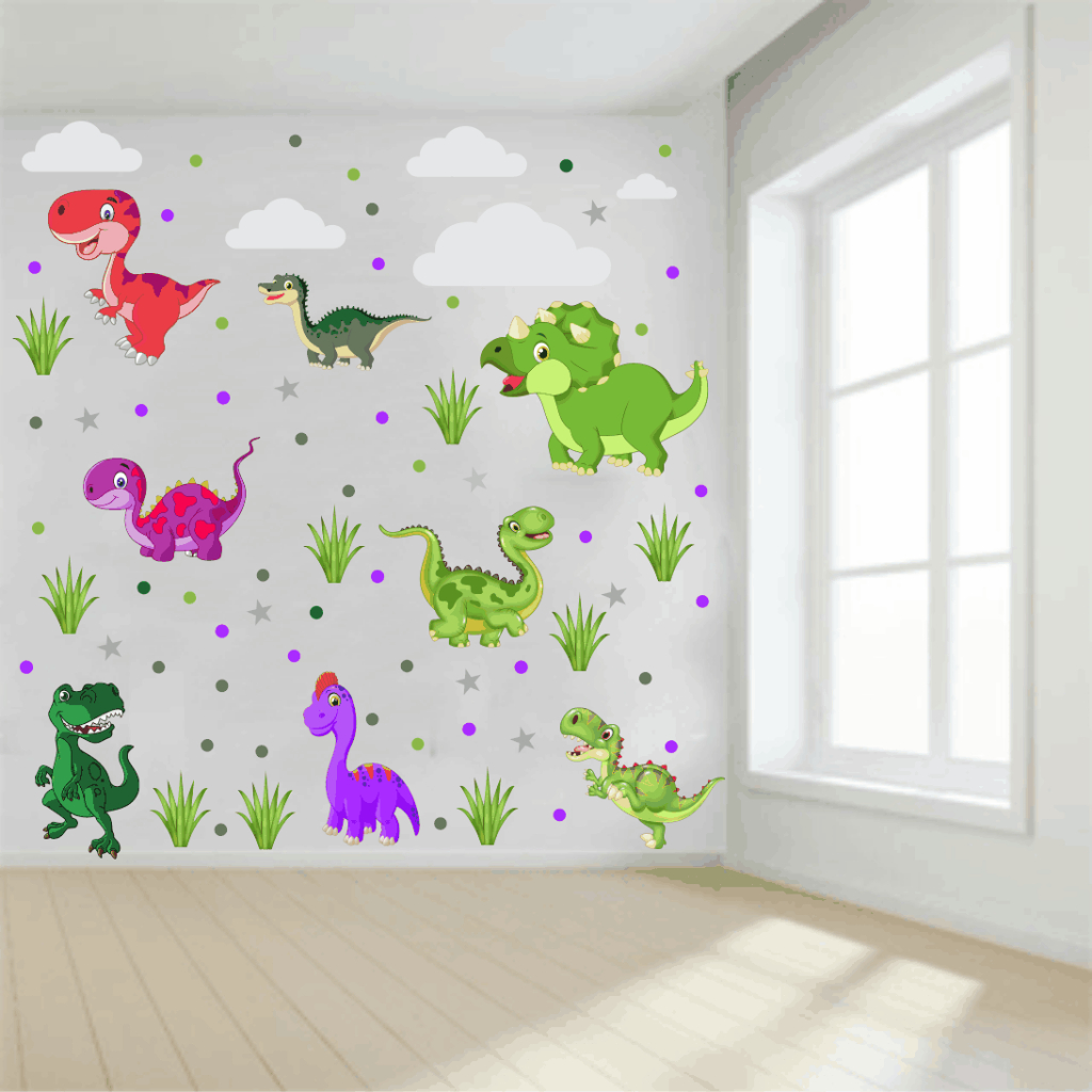 Adesivo Parede Quarto Infantil Dinossauro com 141 Adesivos Menino Menina Personaliza e Alegra o Ambiente Podendo Usar Como Decoração de Festa Infantil