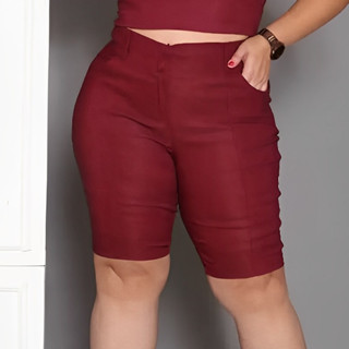 Bermuda Plus Size Bengaline Feminina Social 2 Botões Alfaiataria Cintura Alta