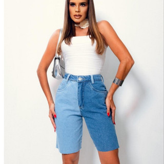 Bermuda dual color mom jeans - COD:414 em Oferta na Shopee