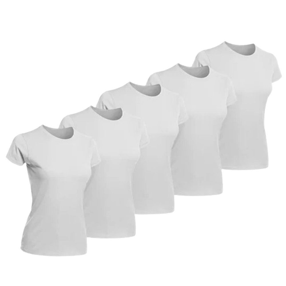 Kit 5 Camisetas Femininas Baby Look Básicas 100% Poliéster Para Silk Sublimação