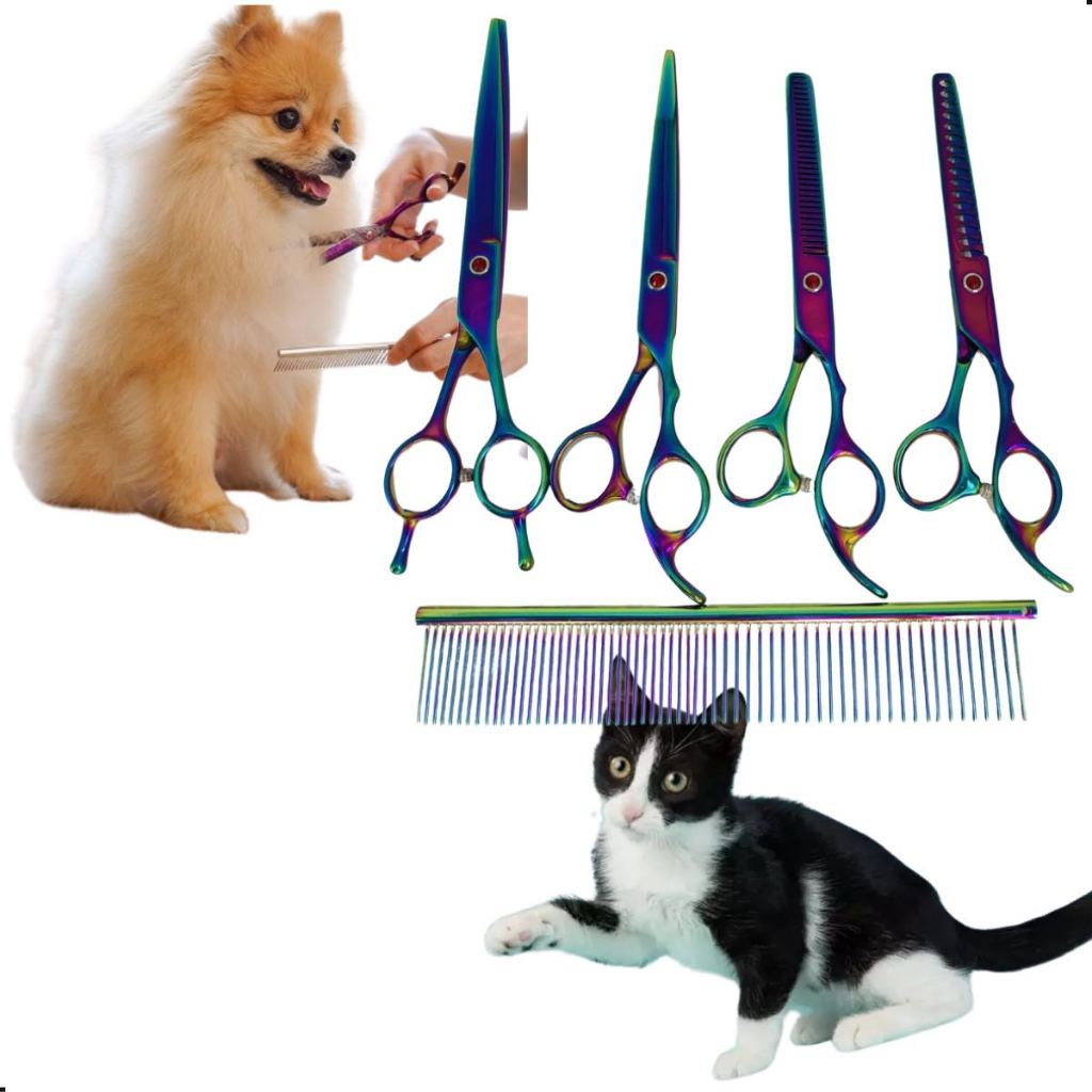 Kit Tesouras Banho E Tosa Pet Shop Profissional 7 Polegadas Cor aleatória