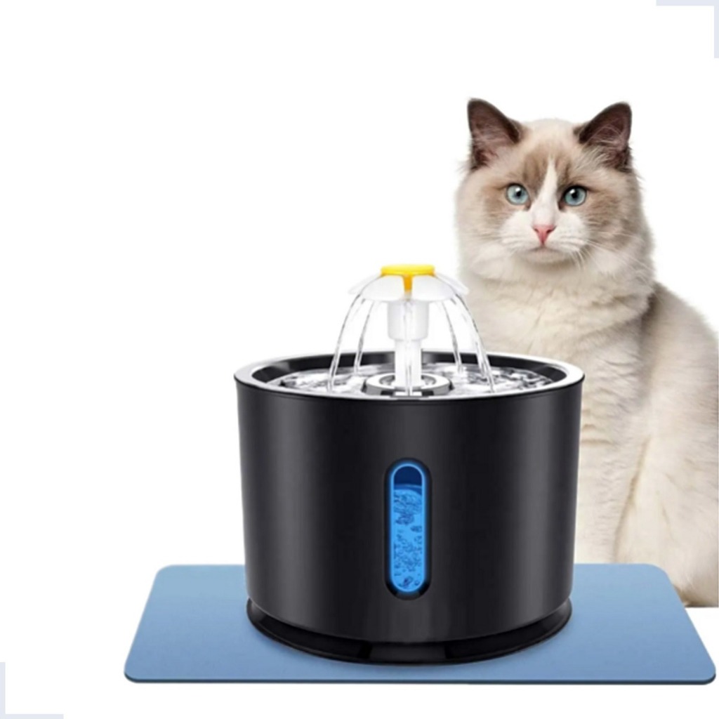 Bebedouro Inox Preto Fonte de Água  2,4L com Filtro Automático para Cães e Gatos