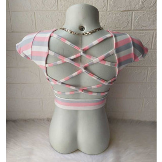 Cropped Feminino Tiras Nas Costas Com Bojo Manga Curta Suplex Blusa Blogueirinha