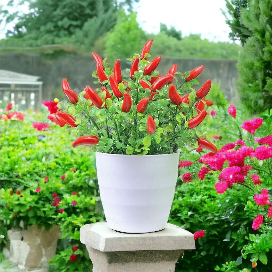 Buque De Folhagem Pimenta Pimentinhas Vermelha Flor Ramo Decorativo