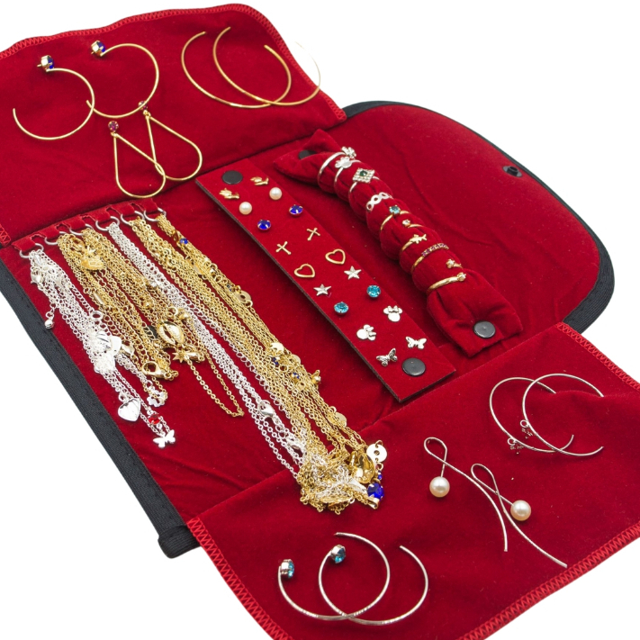 Kit Semi joias folheadas 30pçs + Mostruário Porta Joias Grande Ouro18k e Prata