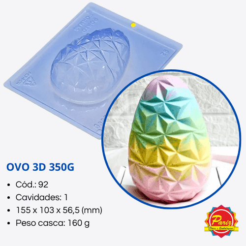 KIT 3 Formas Ovo 3D 350g 3 Partes com Silicone C.92 Forma para Chocolate Ovo Páscoa - PF