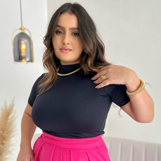 Blusa Plus Size Suplex Gola Alta Tshirt Feminina Curves