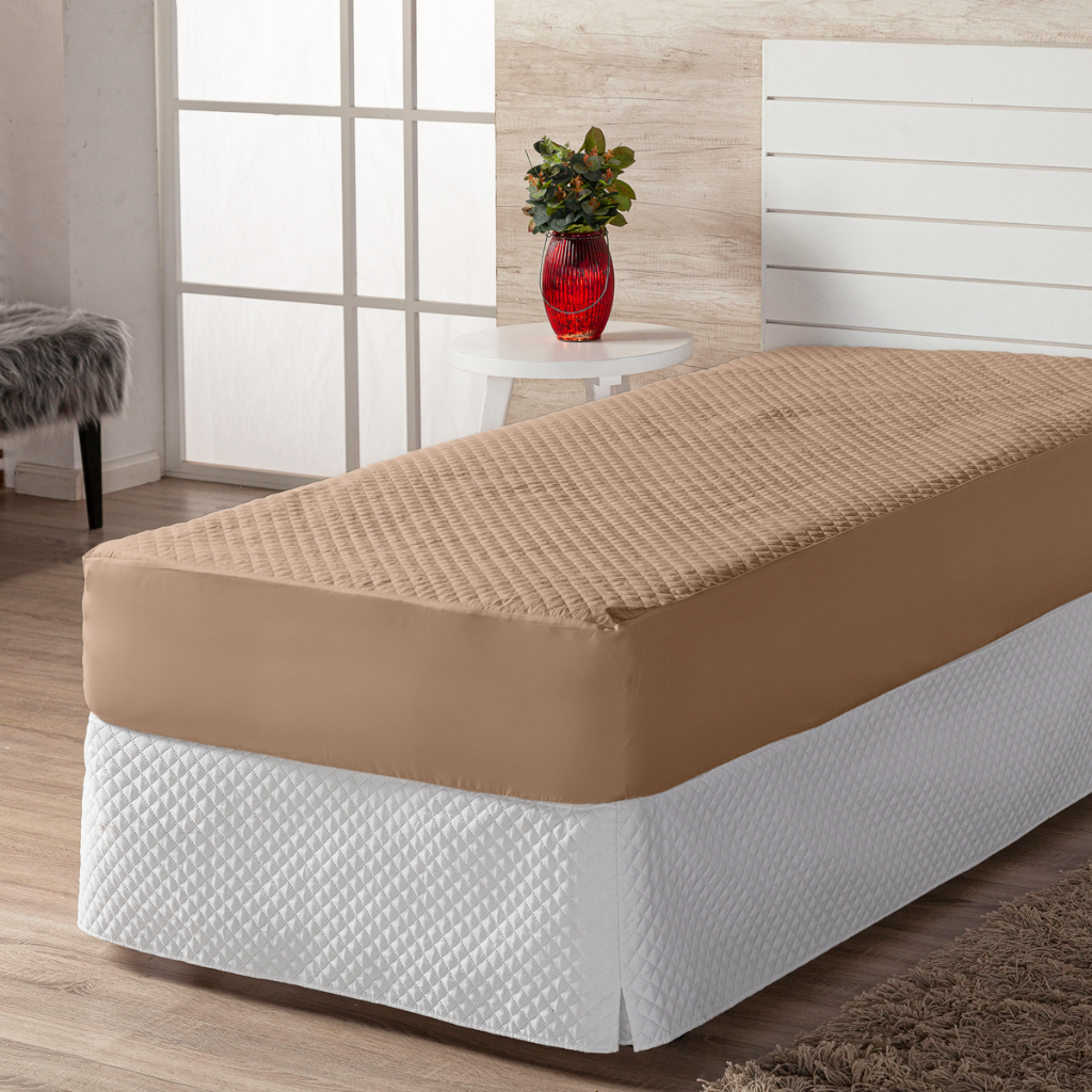Capa de Colchao Impermeavel Anti Sujeira e Liquidos Tamanho solteiro Cor Branca Avela e Preto