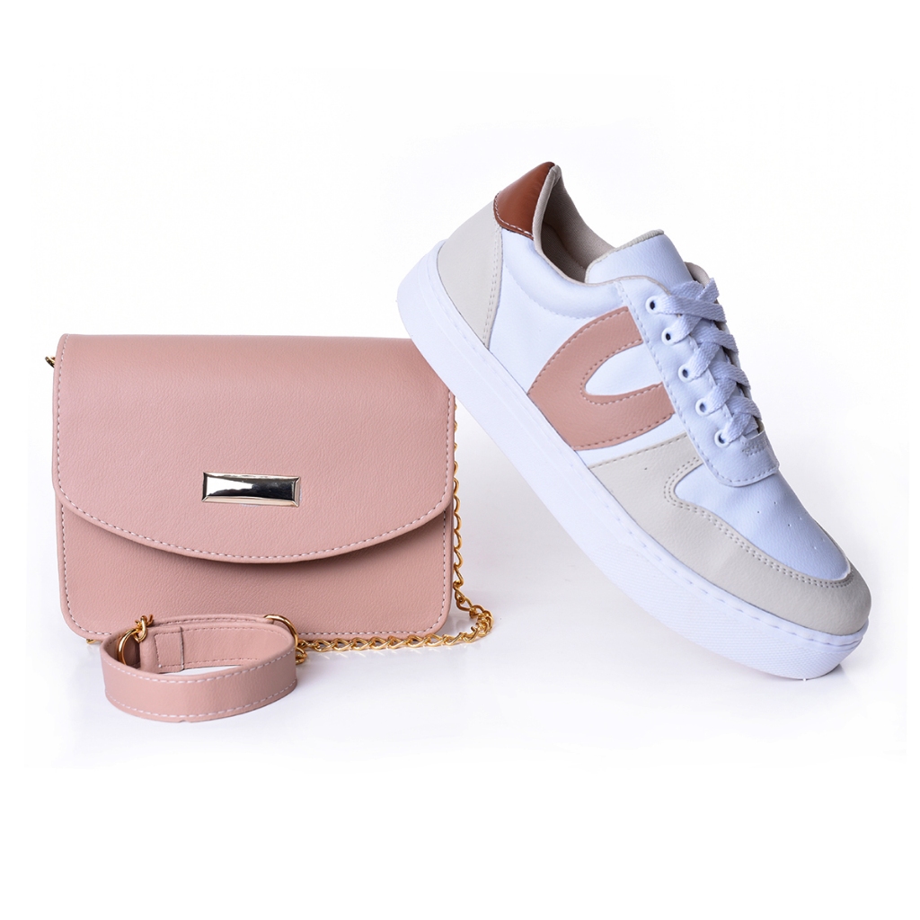 Kit Blogueira Bolsa Clutch Tenis Feminino Nude em Oferta na Shopee