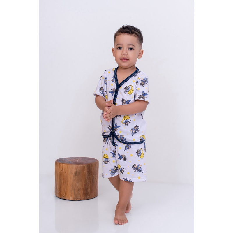 Pijama verão 1 a 3 anos, Menino e Menina, short e blusa com botões, estilo americano fresco ideal pra dias quentes