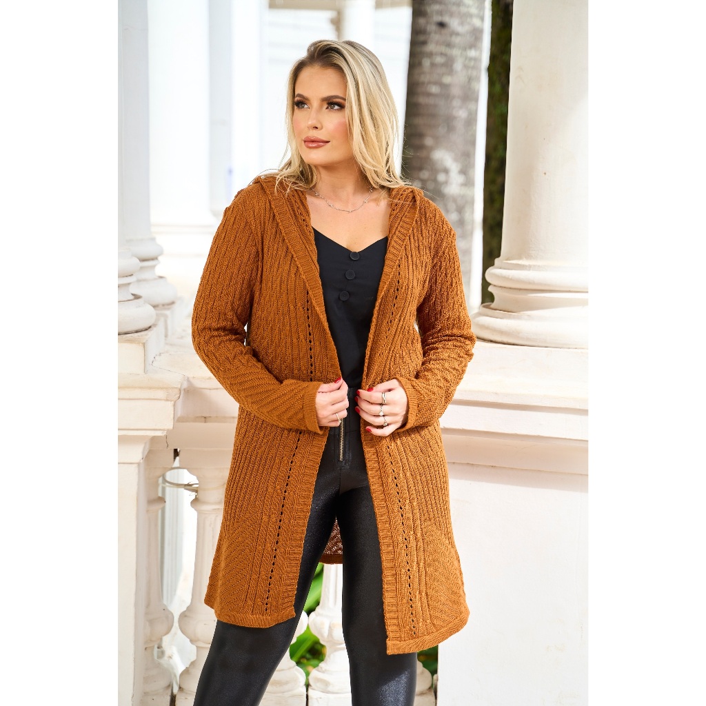 Cardigan Alongado com Capuz Feminino: Onde Comprar | BuscaProdutos