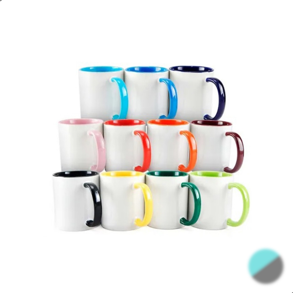 12 Caneca Para Sublimação Alça Interior Colorida Cerâmica 325ml