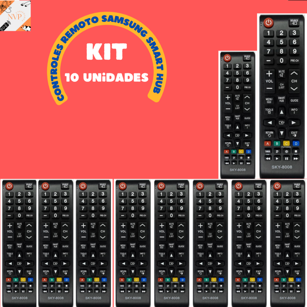 Kit 10 peças controle remoto compatível Samsung Smart Hub