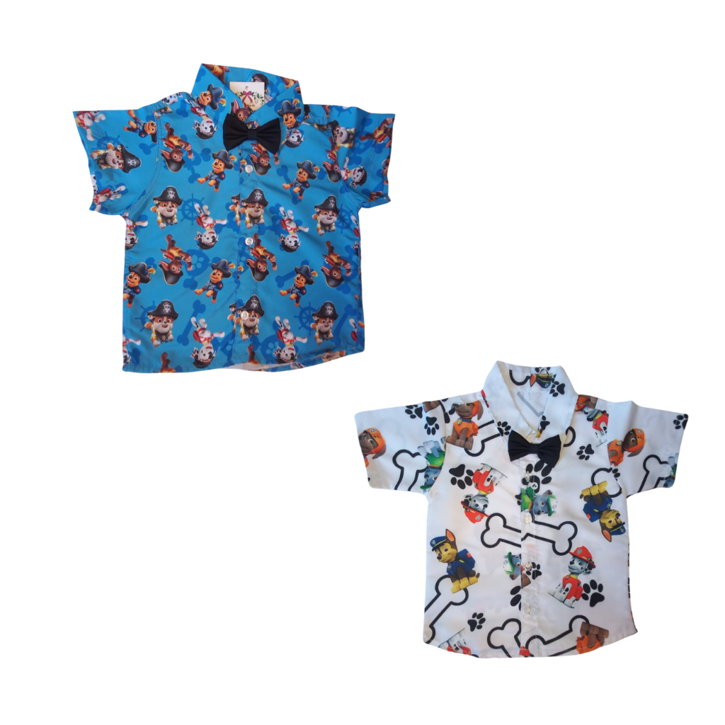 Camisa Infantil Social com gravatinha Temática Patrulha Canina Aniversário Menino