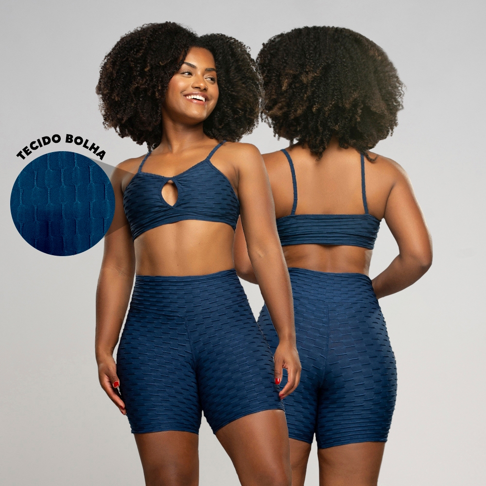 Conjunto Short Bolha Fitness Academia Zero Transparência e Top Alcinha Bolha Fitness