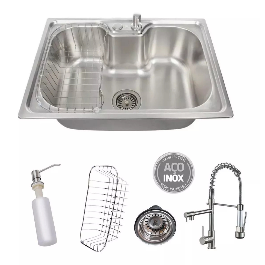 Cuba Pia Cozinha Gourmet 50x40 Aço Inox 304 Acessórios e Torneira Gourmet Monocomando Inox Luxo Escovado — R$ 449,90 em Shopee, 55% OFF