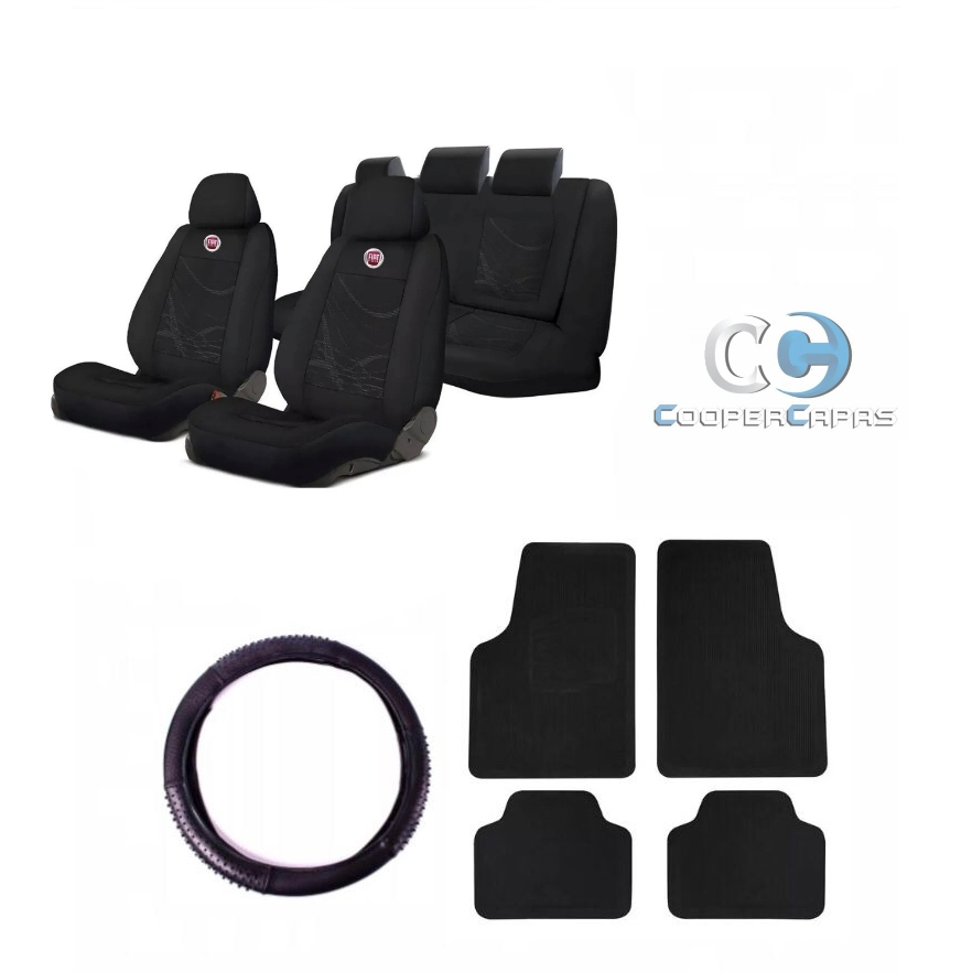 Kit Capa Banco Carro Fiat Tecido Grosso Tapete 4PÇs Volante Courvin Fiat Palio Weekend Uno Way Mile