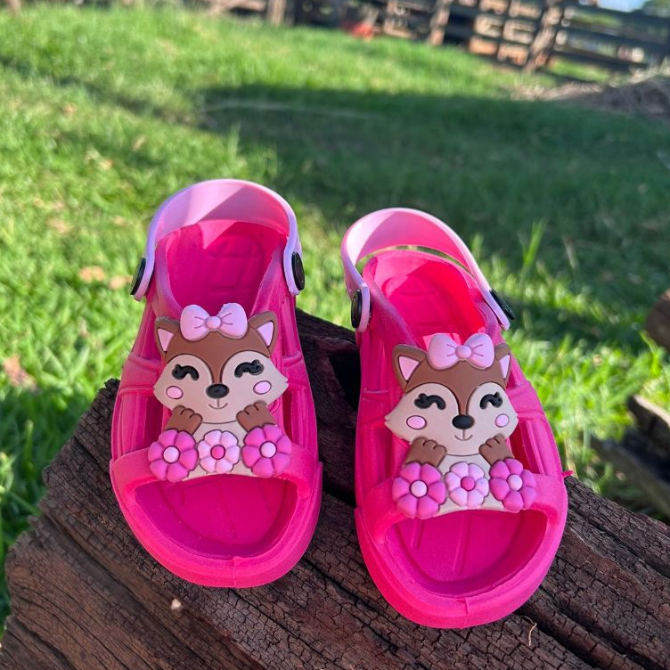 Sandália Infantil Menina Raposa Papete Personagem Confortável Macia Antiderrapante Escolar