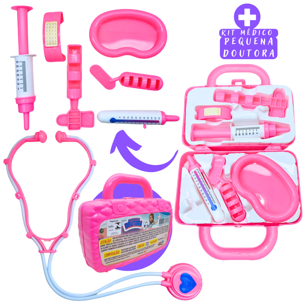 Brinquedo Mini Médica Maleta Pequena Doutora Infantil Kids Meninas Presente Criança Profissão Equipamentos