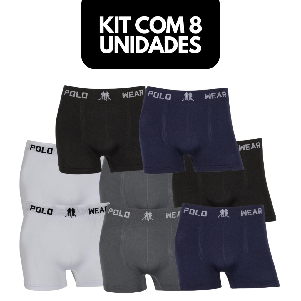 Kit 8 Cuecas Masculinas Boxer Microfibra Lisa Sem Costura Sortido Marca Polo Wear