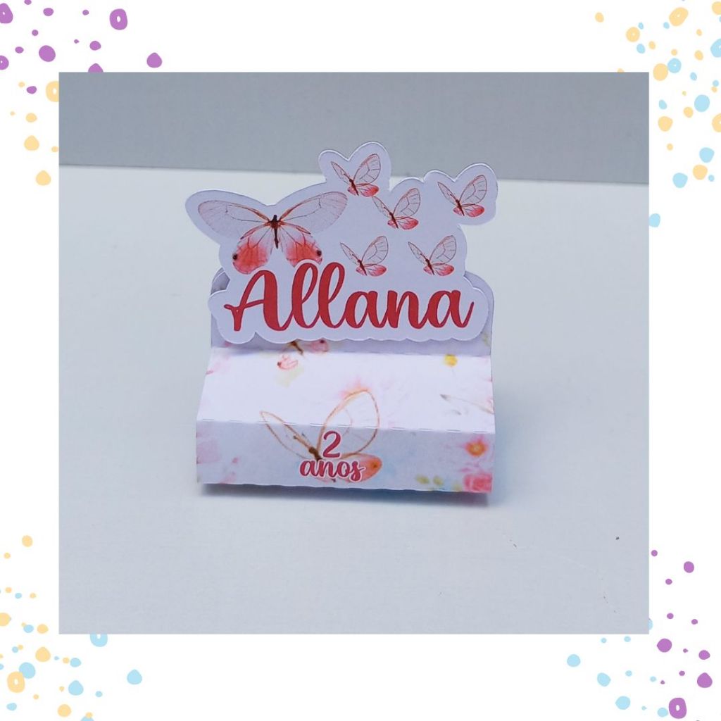 Porta Bis Duplo Personalizados Jardim das Borboletas Rosa Lembrancinha Aniversário Desmontadas
